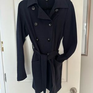 Navy Double-Breasted trench  in cozy knit